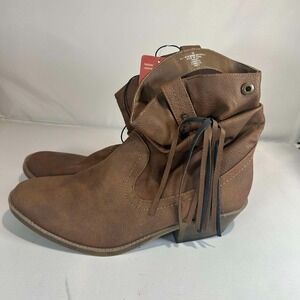 Mossimo Supply‎ Co. Cognac Brown Ankle Boots - Cowboy Western Fringe Size 10
